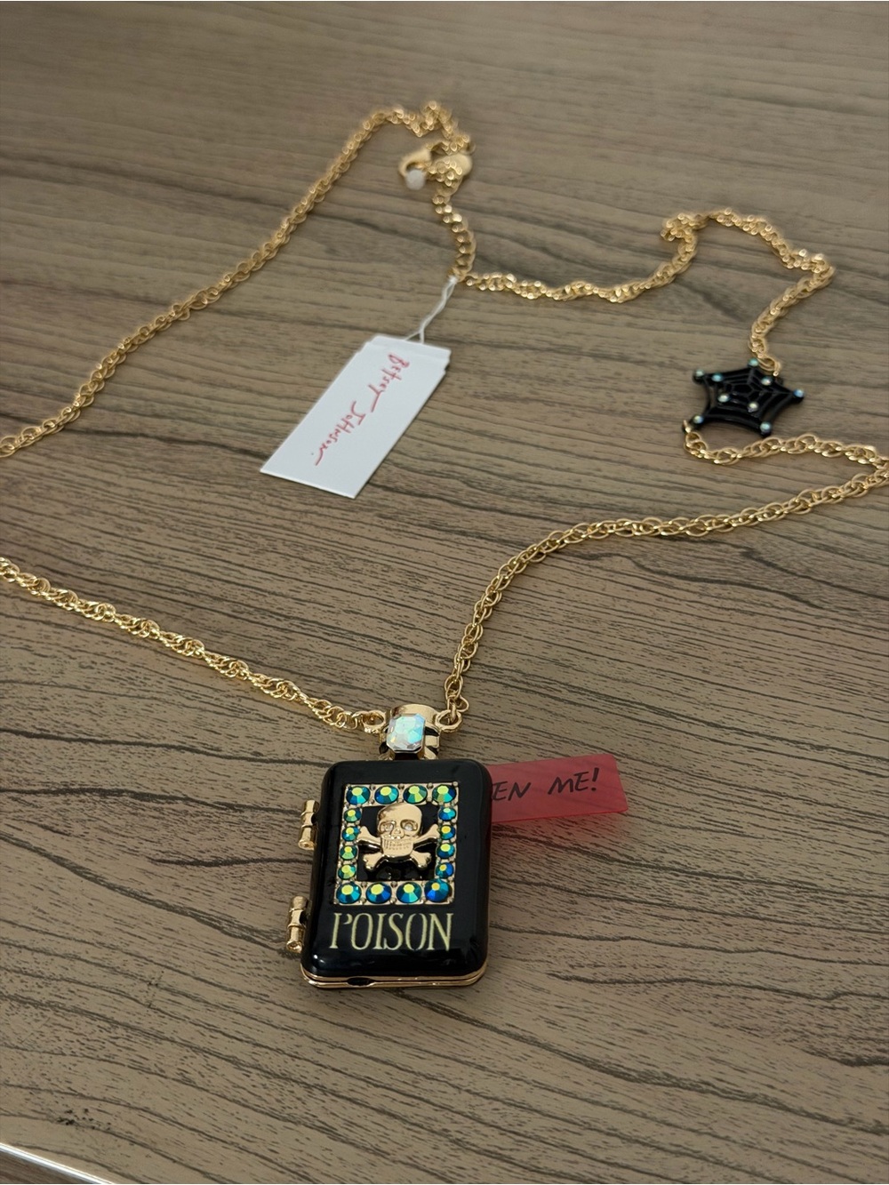 BETSEY JOHNSON 2026 Halloween Poison Bottle Pendant Locket Snake Skull Web NWT